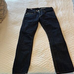 True Religion Blue Slim Fit Jeans with Golden Stitching